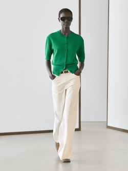 Massimo Dutti Кардиган из смесового хлопка с короткими рукавами, зеленый