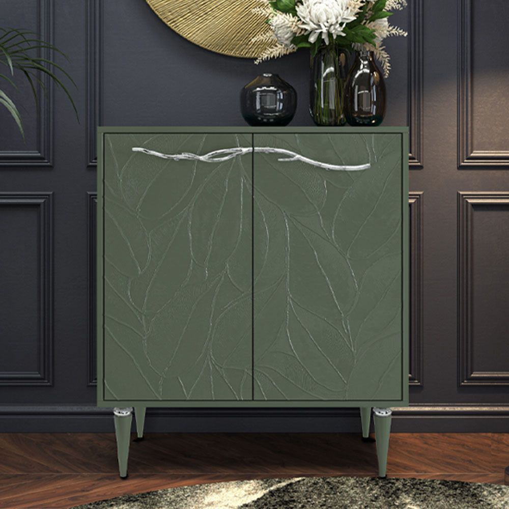Комод Арт Колор leaves Классик Сильвер с 2 полками Зеленый нефрит