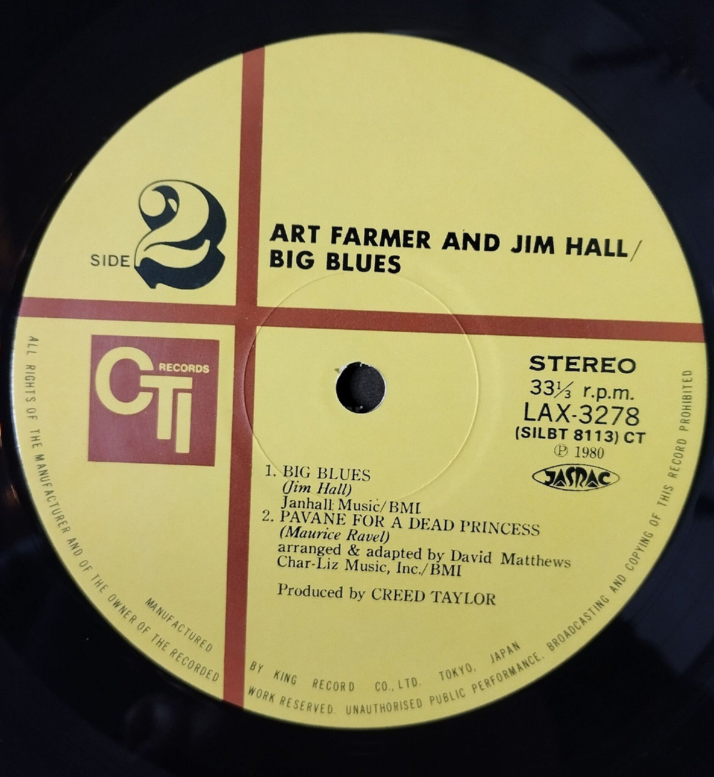 Винтажная виниловая пластинка LP Art Farmer Jim Hall Big Blues (Japan 1981) (Obi)