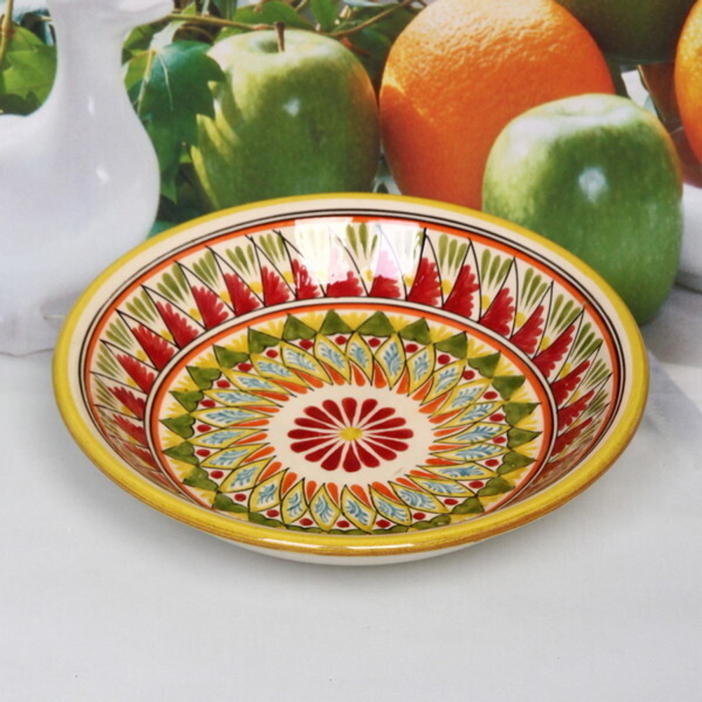 Тарелка глубокая 19*4см зеленая Риштанская Керамика