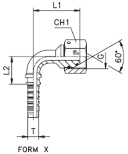 Фитинг DN 20 BSP (Г) 3/4 (90)  (штифтованная гайка) (o-ring)