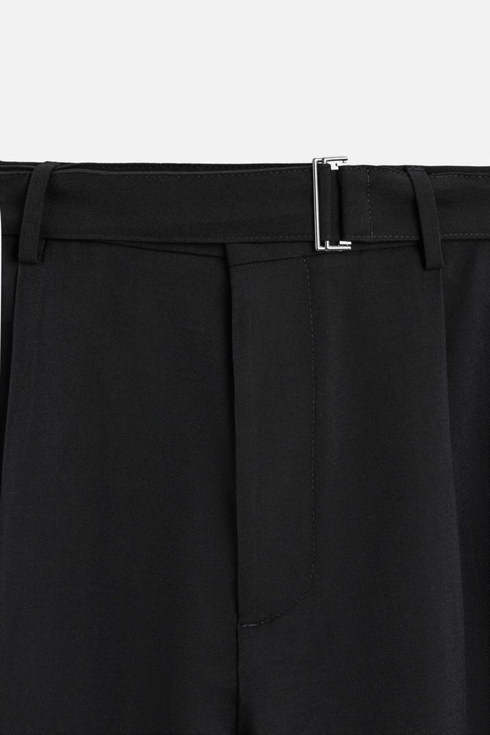 ZARA БРЮКИ С ЗАЩИПАМИ И РЕМНЕМ, ЧЕРНЫЙ