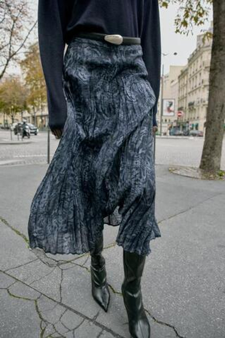 ZARA ЮБКА МИДИ С ПРИНТОМ И РЕМНЕМ, СИНИЙ/ЧЕРНЫЙ