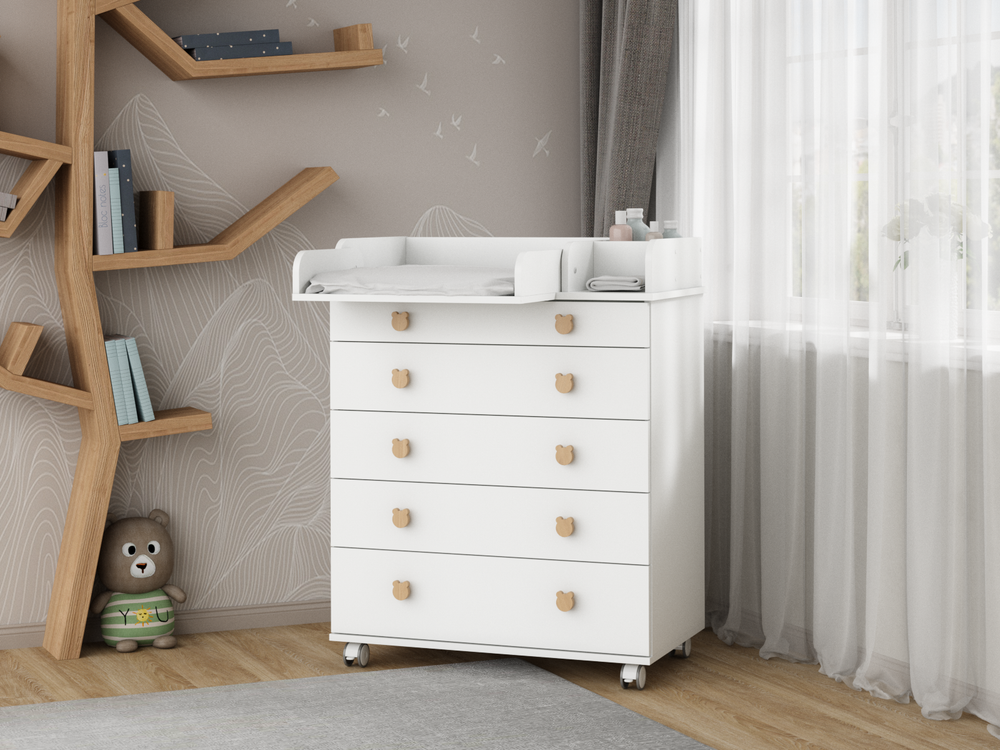 Комод с откидным пеленальным столиком Incanto Мишка цвет белый