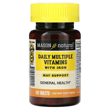 Витаминно-минеральные комплексы Mason Natural, Комплексные витамины с железом для ежедневного приема, 100 таблеток