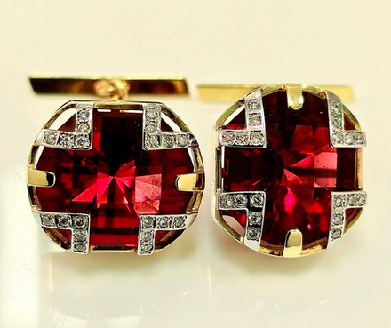 Запонки золото 750, турмалины, бриллианты.