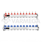 Распределительный коллектор (группа) с расходомерами Varmega VM15111 ВР 1", на 11 контуров 3/4" EK, нержавеющая сталь
