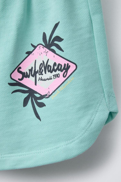 ZARA ШОРТЫ ИЗ МЯГКОЙ ТКАНИ С ПРИНТОМ, БИРЮЗОВЫЙ