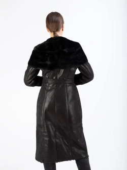 Дубленка женская натуральная длинная с капюшоном Турция