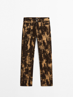 Massimo Dutti Джинсы прямого кроя из бархатистого хлопка, коричневый