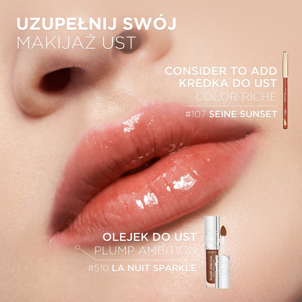 L’Oreal Paris Plump Ambition - Блеск для губ с гиалуроновой кислотой, придающий объем оттенок 510 La Nuit Sparkle, 5 ml