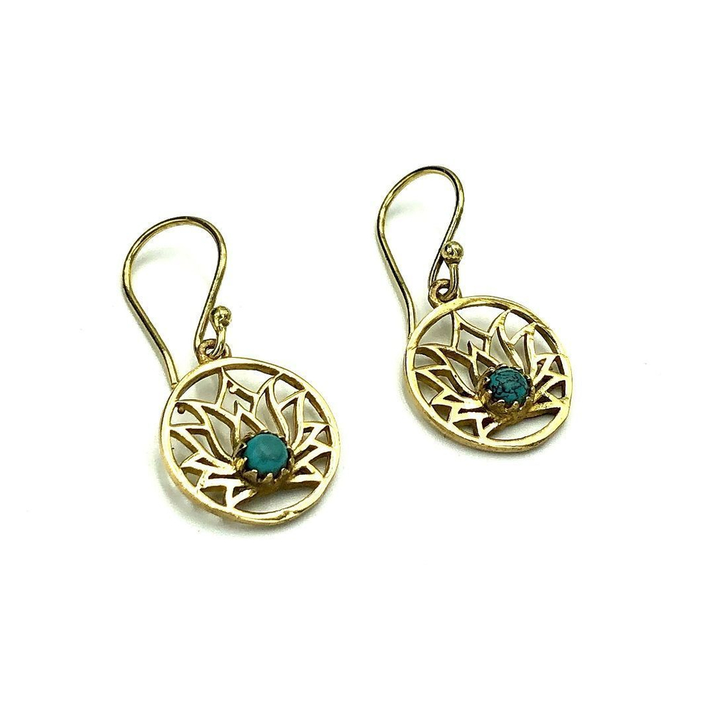 Серьги Lotus Flower Mini бирюза из латуни