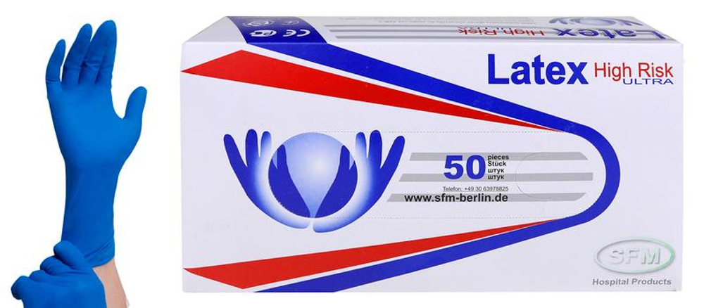 Перчатки смотровые нестерильные латексные неопудренные HIGH RISK SFM 25 пар