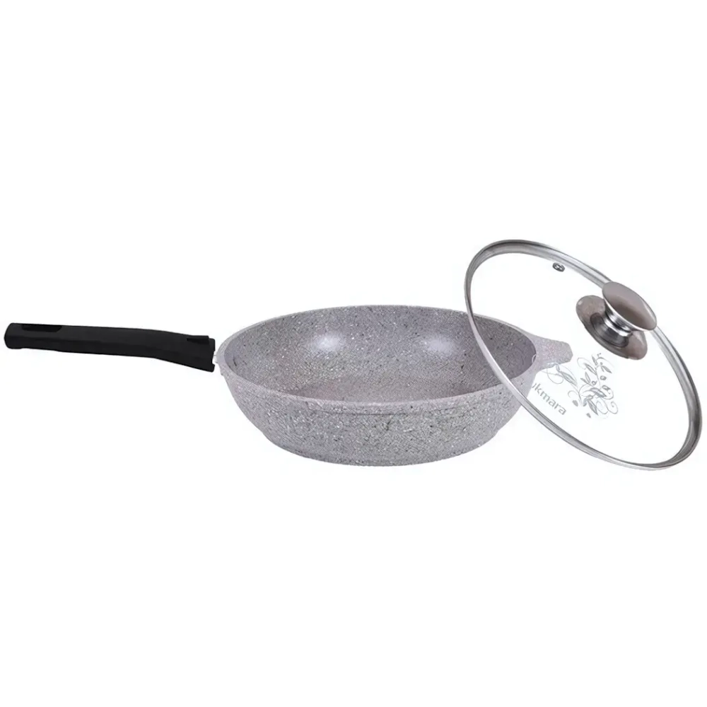 Сковорода 24*6см «Мраморная» (светлый мрамор) со съемной ручкой и стекл. крышкой смс24604а