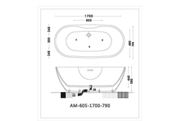 Акриловая ванна ARTMAX AM-605-1700-790 отдельностоящая со сливом-переливом ,сифон в комплекте