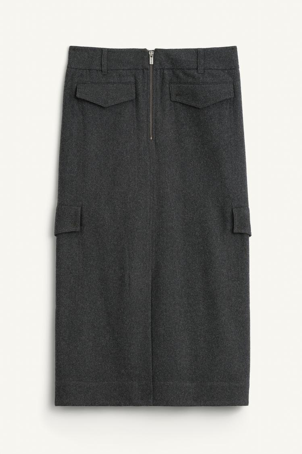 ZARA ЮБКА МИДИ ИЗ СМЕСОВОЙ ШЕРСТИ, СЕРЫЙ