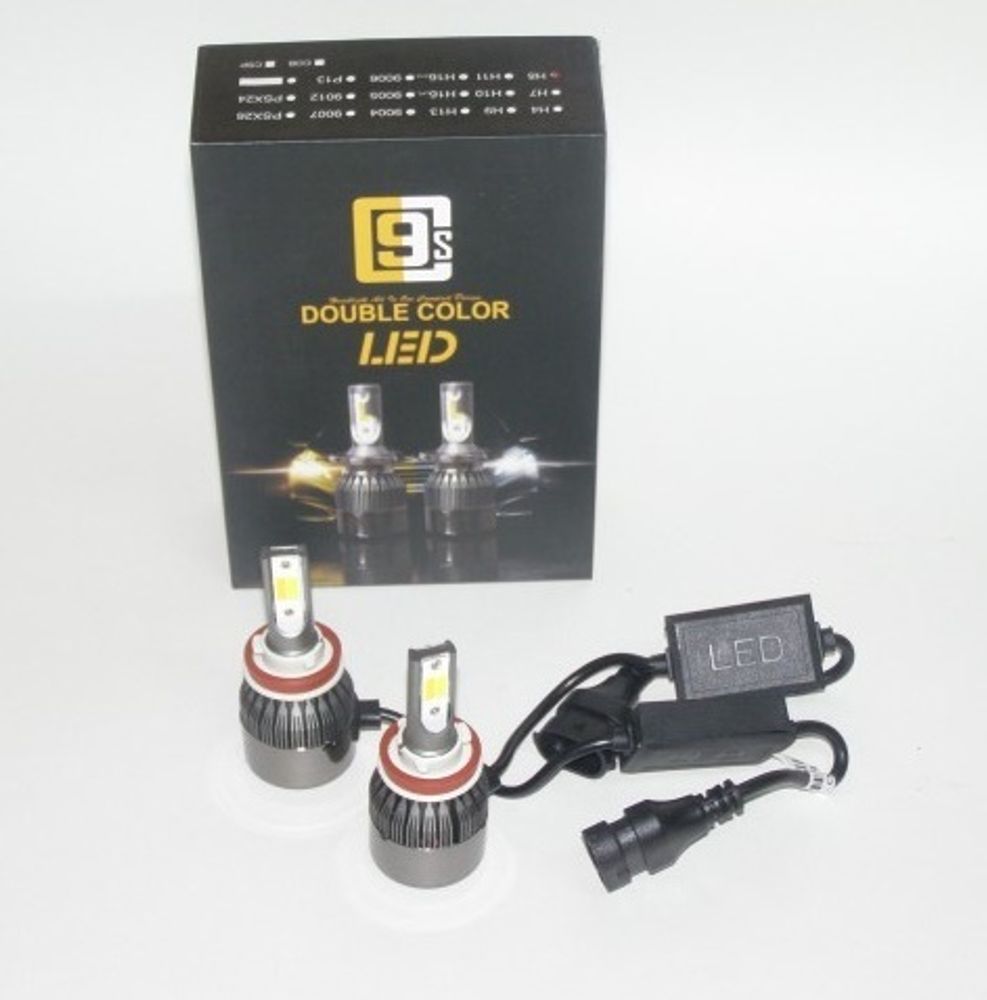 Лампа H8 12V LED 36W/3800LM 6000K 2 шт белый/желтый (C9)
