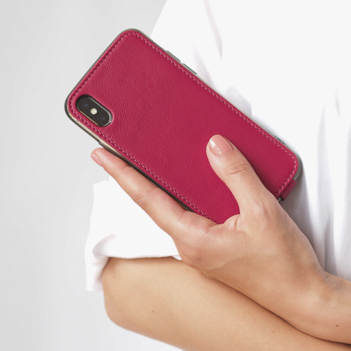 Чехол для iPhone X/XS из натуральной кожи теленка, цвета малины