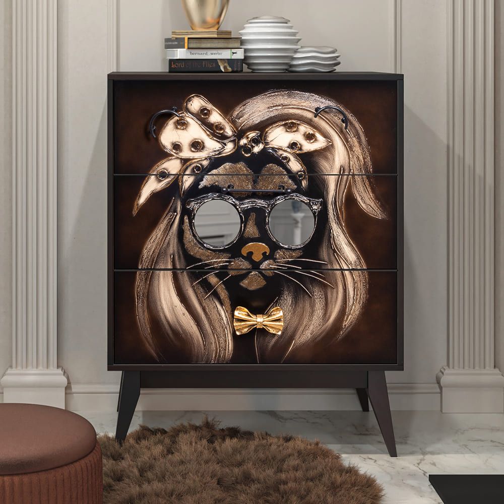 Комод Собака Микаэла с 3 ящиками Каштан