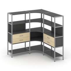 Shelf System Трехсекционный угловой стеллаж четырехярусный с ящиками SN.STMU-431 Антрацит/Акация Лор