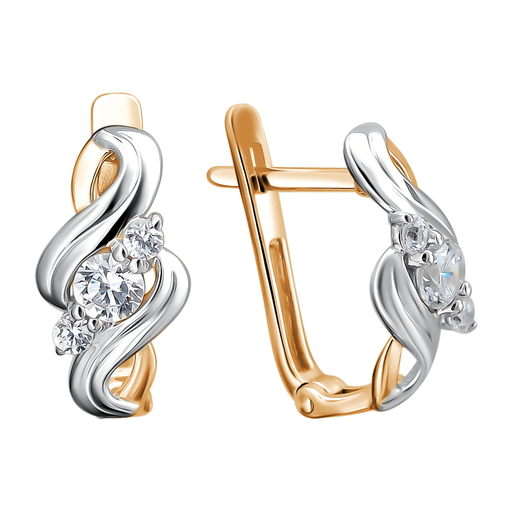 Серьги с фианитом из красного золота 585 пробы JA-S-1112307Р