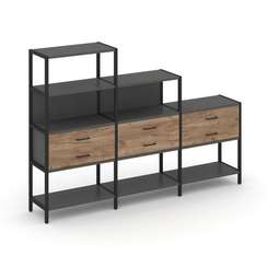 Shelf System Трехсекционный стеллаж четырех/трех/двухярусный с ящиками SN.STM-431 Антрацит/Дуб Табак