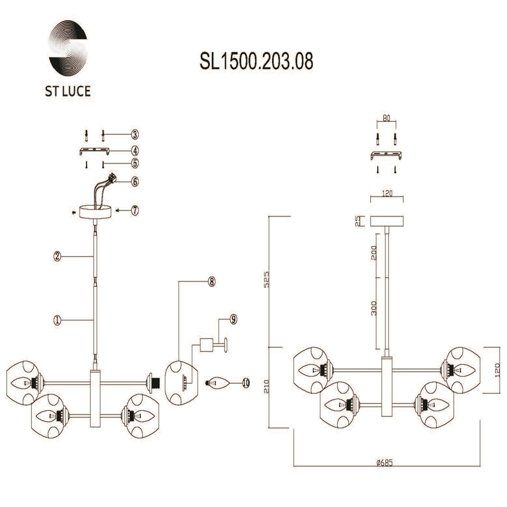 SL1500.203.08 Светильник подвесной ST-Luce Золотистый/Янтарный E14 8*40W