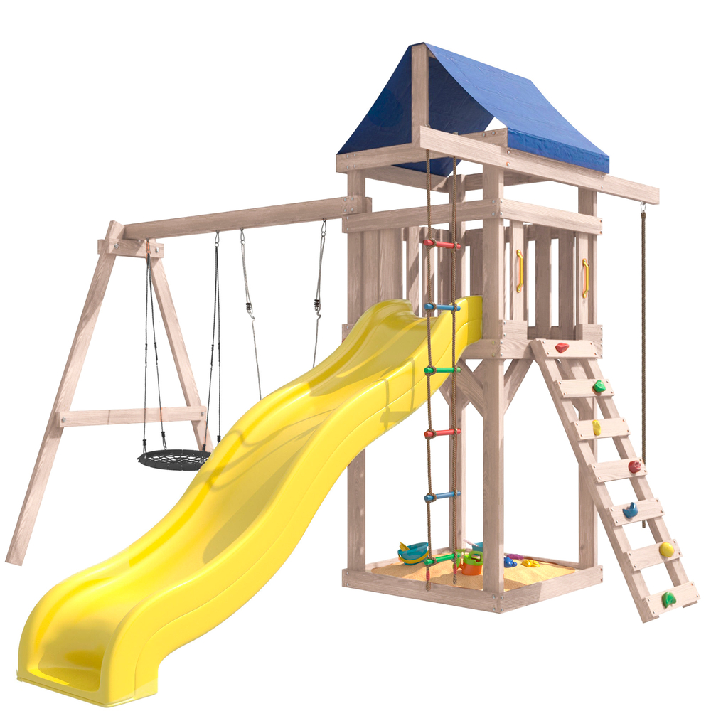 Детская площадка неокрашенная с качелями лодочка и гнездом 60 см IgroWoods для улицы и дачи