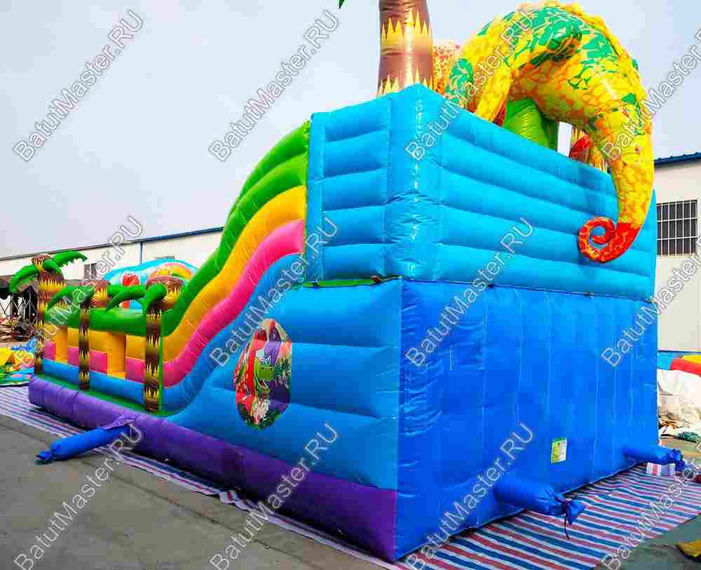 Коммерческий надувной батут "Хамелеон и динозавры" 9х5х5 м