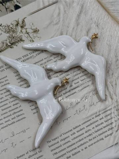 Брошь "Птица" белая эмаль Скиап.