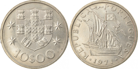 Португалия 10 эскудо, 1971 - 1974 Каравелла XF