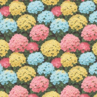 Разноцветная пушистая гортензия