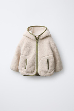 ZARA КУРТКА ИЗ ИСКУССТВЕННОЙ ОВЧИНЫ С ФЛИСОМ, ЭКРЮ