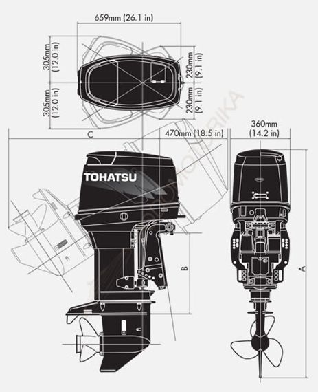 Лодочный мотор Tohatsu M70C EPTOL 70 л.с. двухтактный