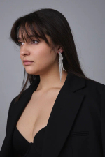 Серьги пусеты длинные с кристаллами №1