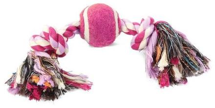 Игрушка для собак мелких пород Верёвка 2 узла и мяч, d38/200мм TRIOL фиолетово-белый