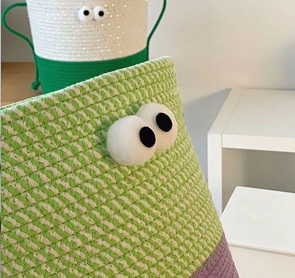 Корзина для хранения одежды вещей  игрушек плетеная с крышкой, зеленая