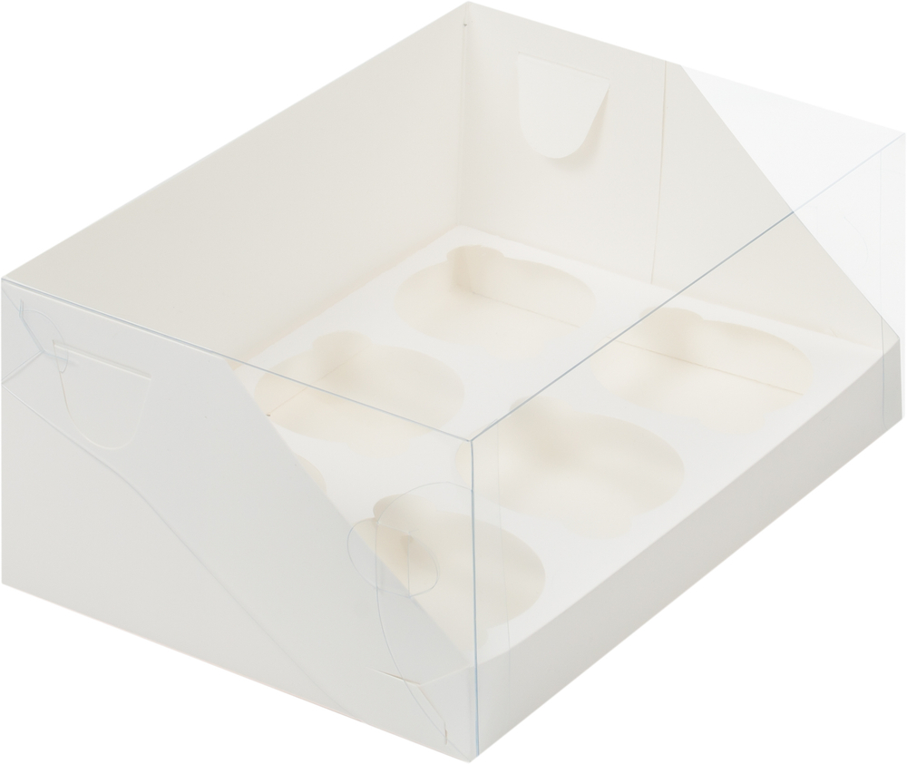 Коробка на 6 капкейков с пластиковой крышкой 23,5 х 16 х 10 см, белая