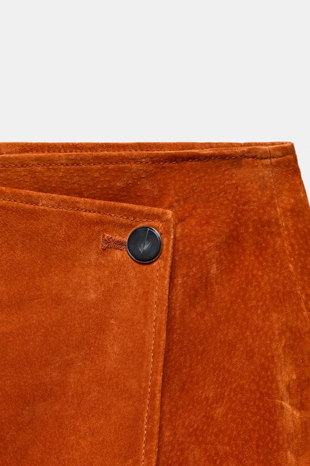 ZARA ЮБКА МИДИ НА ЗАПÁХЕ ИЗ 100% ЗАМШИ, ОРАНЖЕВЫЙ