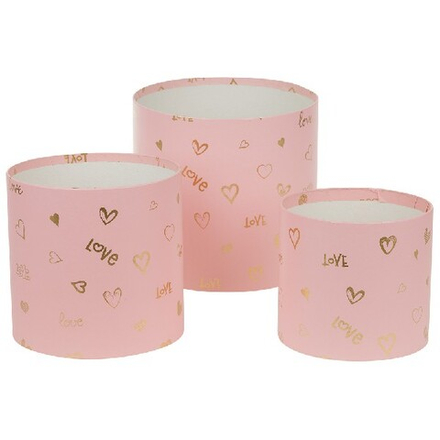 Набор/3шт "Принт" D18хH17см, D15хH14,5см, D13хH12см без крышки (Розовый)