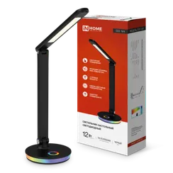 Светильник настольный светодиодный PLUS ССО-16Ч 12Вт 600Лм RGB, сенсор, USB разъем, адаптер ЧЕРНЫЙ IN HOME
