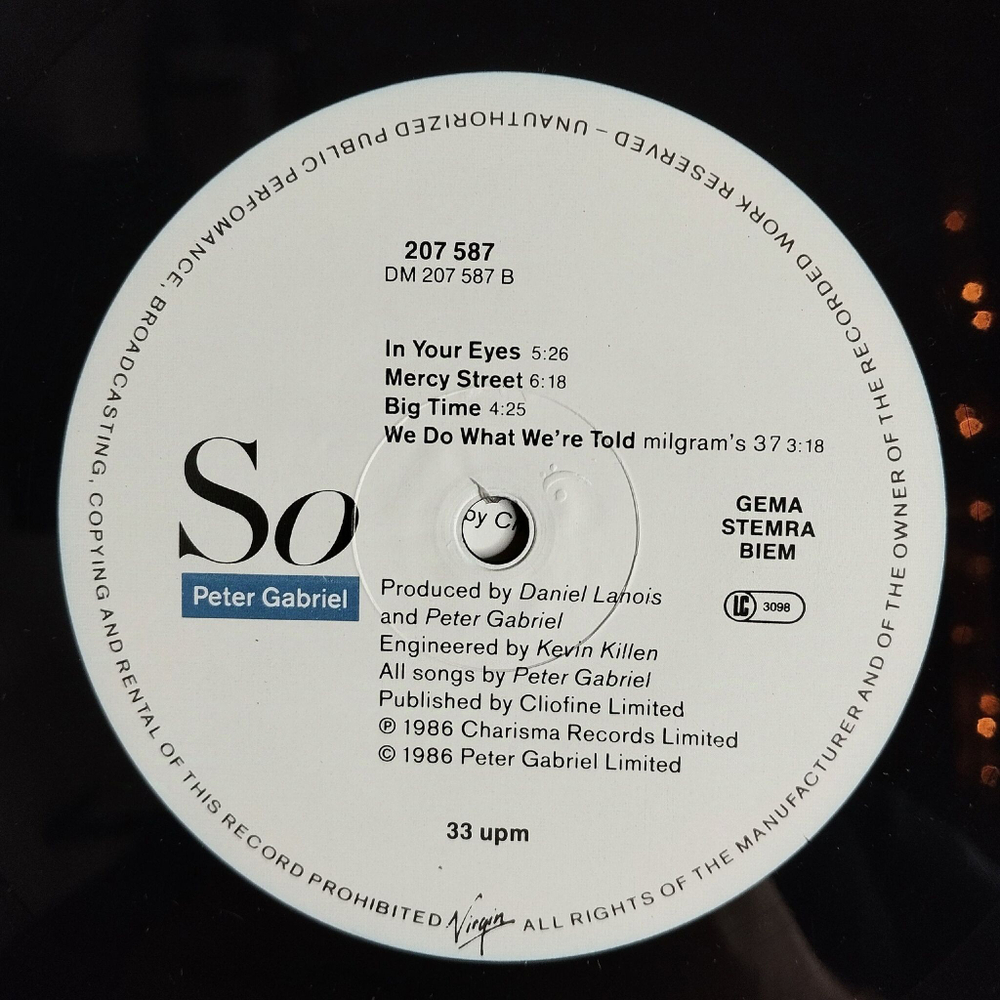 Винтажная виниловая пластинка LP Peter Gabriel So (Germany 1986)