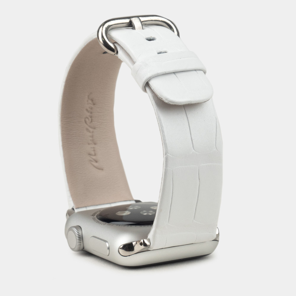 Ремешок для Apple Watch 40/41/42 mm из кожи аллигатора,белого цвета