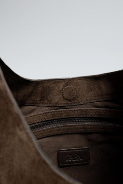 ZARA СУМКА-ШОППЕР ИЗ ИСКУССТВЕННОЙ ЗАМШИ, КОРИЧНЕВЫЙ