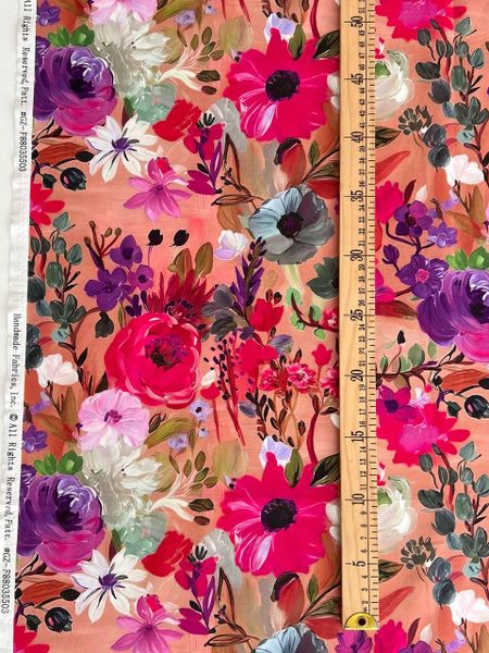 ЯРКИЕ АКВАРЕЛЬНЫЕ ЦВЕТЫ НА ПЫЛЬНО РОЗОВОМ - 100% ХЛОПОК 5