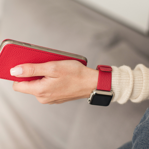 Ремешок для Apple Watch 44/45/46 mm из кожи теленка, красного цвета