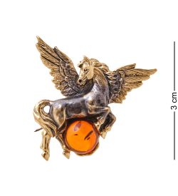 AM-3452 Брошь «Пегас» (латунь, янтарь)
