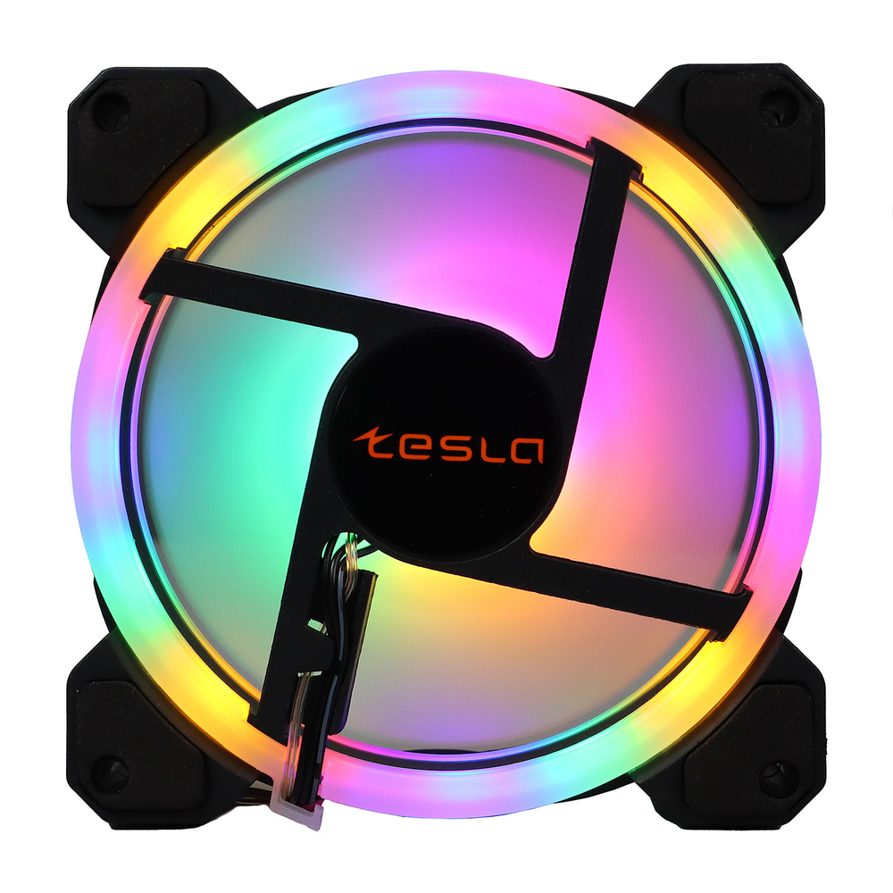 Вентилятор TESLA RGB120-LD, 120мм, 1200rpm, 3-pin+Molex, белый/RGB, 38CFM, 21дБ, антивибропрокладки (TSL-120-LD)
