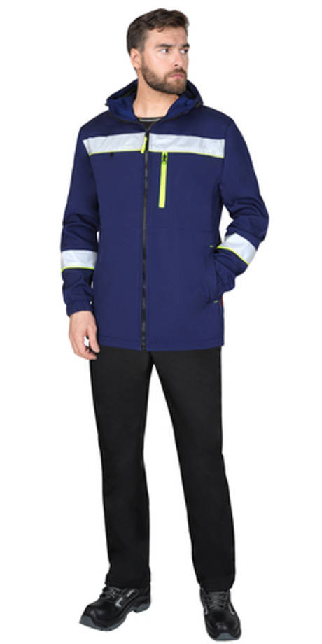 Куртка СИРИУС-АЗОВ синяя с СОП и лимонным кантом, софтшелл, пл 350 г/кв.м