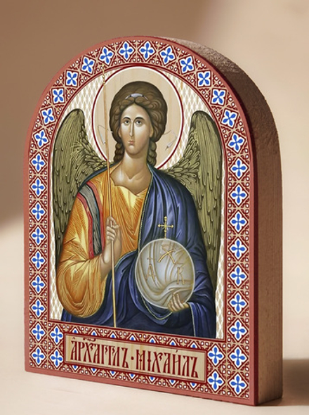 Икона аркой Архангел Михаил (поясной) на дереве: 95 х 120 (Синопсисъ)